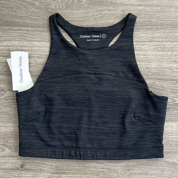 Outdoor Voices Tops - Outdoor Voices TechSweat Crop Top Size Small Black Gray Racerback Tank Bra NWT